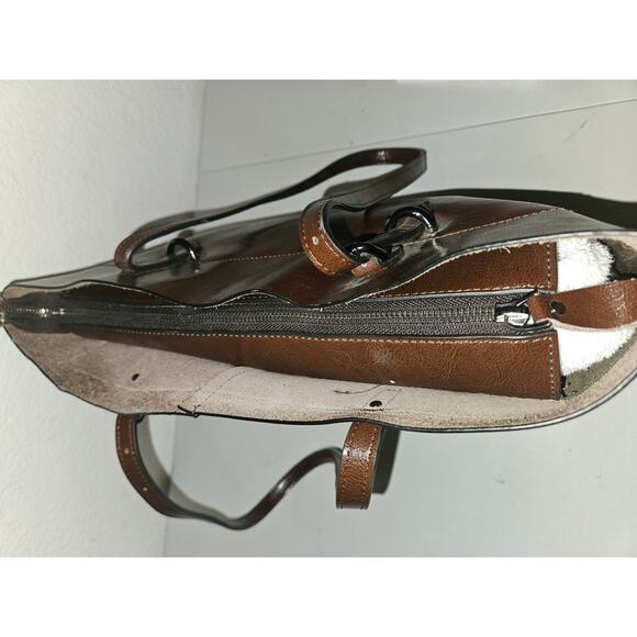 S-zone Brown Leather Tote Shoulder Handbag 17x10x5 - Picture 8 of 10